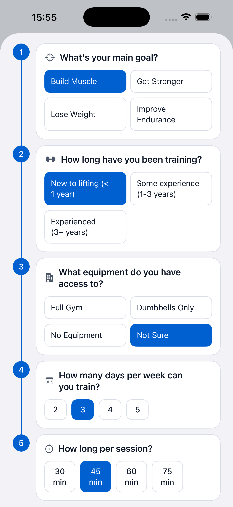 LiftTraq workout onboarding