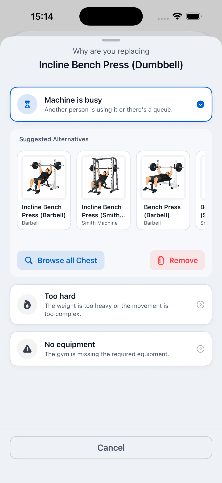 Replacing an exercise in LiftTraq